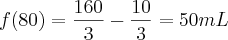 f(80)=\frac{160}{3}- \frac{10}{3} = 50 mL