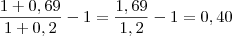 \frac{1+0,69}{1+0,2}-1=\frac{1,69}{1,2}-1=0,40