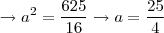 \rightarrow {a}^{2} = \frac{625}{16} \rightarrow a = \frac{25}{4}