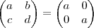 \begin{pmatrix}  a & b \\ c & d  \end{pmatrix} =\begin{pmatrix}  a & 0 \\ 0 & a  \end{pmatrix}