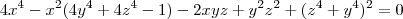 {4x}^{4}-{x}^{2}({4y}^{4}+{4z}^{4}-1)-2xyz+{y}^{2}{z}^{2}+(z^4+y^4)^2=0