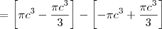 =\left[\pi c^3 - \frac{\pi c^3}{3}\right] - \left[-\pi c^3 + \frac{\pi c^3}{3}\right]