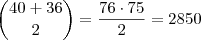 \dbinom{40+36}{2}=\dfrac{76\cdot75}{2}=2850