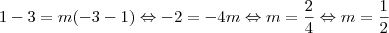 1-3=m(-3-1) \Leftrightarrow -2=-4m \Leftrightarrow m=\frac{2}{4} \Leftrightarrow m=\frac{1}{2}