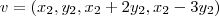 v = (x_2,y_2,x_2+2y_2, x_2-3y_2) v = (x_2,y_2,x_2+2y_2, x_2-3y_2)