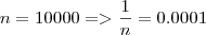 n = 10000 => \frac{1}{n} = 0.0001 n = 10000 => \frac{1}{n} = 0.0001