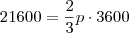 21600 = \frac{2}{3} p \cdot 3600