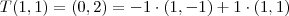 T(1,1)=(0,2)=-1\cdot (1,-1)+1\cdot (1,1) T(1,1)=(0,2)=-1\cdot (1,-1)+1\cdot (1,1)