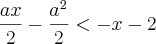 \frac{ax}{2}-\frac{{a}^{2}}{2}<-x-2 \frac{ax}{2}-\frac{{a}^{2}}{2}<-x-2