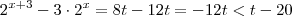 2^{x+3} -3 \cdot 2^x = 8t -12t = -12t < t - 20 2^{x+3} -3 \cdot 2^x = 8t -12t = -12t < t - 20