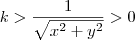 k >   \frac{1}{\sqrt{x^2 +y^2} }  > 0