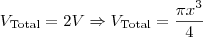 V_{\textrm{Total}} = 2V \Rightarrow V_{\textrm{Total}} = \frac{\pi x^3}{4}