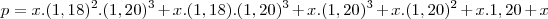 p=x.(1,18)^2.(1,20)^3+x.(1,18).(1,20)^3+x.(1,20)^3+x.(1,20)^2+x.1,20+x