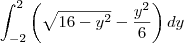 \int_{-2}^{2}\left(\sqrt{16-y^2}-\frac{y^2}{6}\right)dy