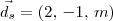 \vec{d_s} = (2,\,-1,\,m) \vec{d_s} = (2,\,-1,\,m)