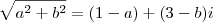 \sqrt{a^2+b^2} = (1-a) + (3- b)i