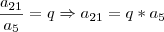 \frac{a_{21}}{a_5}=q \Rightarrow a_{21}=q*a_5 \frac{a_{21}}{a_5}=q \Rightarrow a_{21}=q*a_5