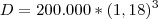 D=200.000*(1,18)^3