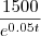 \frac{1500}{e^{0.05t}}