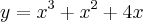 y = {x}^{3} + {x}^{2} + 4x y = {x}^{3} + {x}^{2} + 4x
