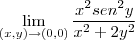 \lim_{(x, y)\rightarrow (0, 0)}\frac{x^2sen^2y}{x^2+2y^2} \lim_{(x, y)\rightarrow (0, 0)}\frac{x^2sen^2y}{x^2+2y^2}