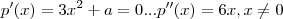 p'(x)=3x^2+a=0...p''(x)=6x,x\neq 0