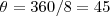 \theta=360/8=45 \theta=360/8=45
