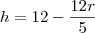 h=12-\frac{12r}{5}