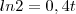 ln 2=0,4t