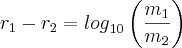 {r}_{1}-{r}_{2}= {log}_{10}\left(\frac{{m}_{1}}{{m}_{2}} \right)