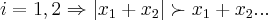 i=1,2\Rightarrow \left|{x}_{1}+{x}_{2} \right|\succ {x}_{1}+{x}_{2}... i=1,2\Rightarrow \left|{x}_{1}+{x}_{2} \right|\succ {x}_{1}+{x}_{2}...