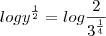 log y^{\frac{1}{2}}=log \frac{2}{3^{\frac{1}{4}}}