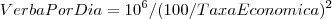 Verba Por Dia = 10 ^ 6 / ( 100 / Taxa Economica ) ^ 2