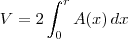 V = 2\int_0^{r} A(x)\,dx V = 2\int_0^{r} A(x)\,dx