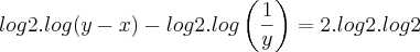 log 2 . log(y - x) - log 2 . log \left(\frac{1}{y} \right) = 2 . log 2.log 2