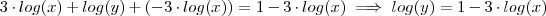 3 \cdot log(x) +  log(y) + ( -  3 \cdot log(x)) =  1 - 3 \cdot log(x)  \implies    log(y) = 1  - 3 \cdot log(x)