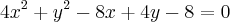 4x^2 + y^2 - 8x + 4y - 8 = 0