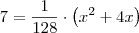 7 = \frac{1}{128}\cdot \left(x^2 + 4x\right)