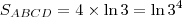 S_{ABCD} = 4 \times \ln {3} = \ln {3^4} S_{ABCD} = 4 \times \ln {3} = \ln {3^4}