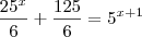 \frac{25^x}{6}+\frac{125}{6}=5^{x+1}