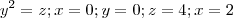 y^2=z ; x=0 ; y=0 ; z=4 ; x=2 y^2=z ; x=0 ; y=0 ; z=4 ; x=2