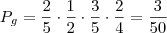 P_g = \frac{2}{5} \cdot \frac{1}{2} \cdot \frac{3}{5} \cdot \frac{2}{4} = \frac{3}{50}