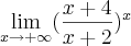 \lim_{x\to+\infty}(\frac{x+4}{x+2})^x \lim_{x\to+\infty}(\frac{x+4}{x+2})^x