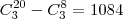 C_3^{20} - C_3^{8} = 1084 C_3^{20} - C_3^{8} = 1084