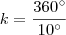 k = \frac{360^\circ}{10^\circ}