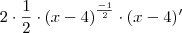 2\cdot \frac{1}{2} \cdot \left(x-4\right)^{\frac{-1}{2}} \cdot (x-4)^\prime