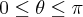 0 \leq \theta \leq \pi 0 \leq \theta \leq \pi