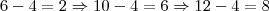 6-4=2 \Rightarrow 10-4=6 \Rightarrow 12-4=8