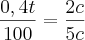\frac{0,4t}{100}=\frac{2c}{5c}