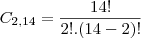 C_{2,14}=\frac{14!}{2!.(14-2)!}